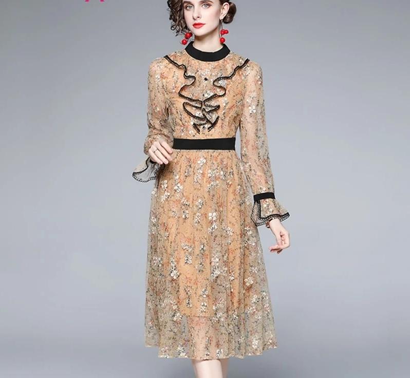 Women Luxury Embroidery Dress, elegant High Quality Cocktail dress, party dress, evening wear, Vintage Designer Lace dress C41