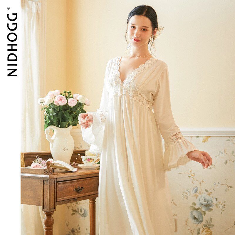 Autumn Long-Sleeved Cotton Nightgown Solid Night Gown and Robe Sets for Women Cotton Two-Piece Nightdress Sexy Gown Nightwear