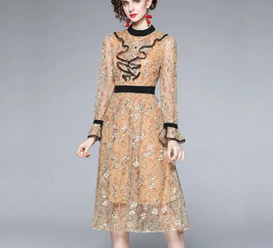 Women Luxury Embroidery Dress, elegant High Quality Cocktail dress, party dress, evening wear, Vintage Designer Lace dress C41