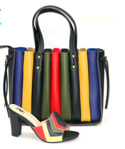 various multi Color Comfortable shoes & matching handbag, ladies Heels Italian style, for African, south American, Caribbean colors Women Shoes and hand Bag Set