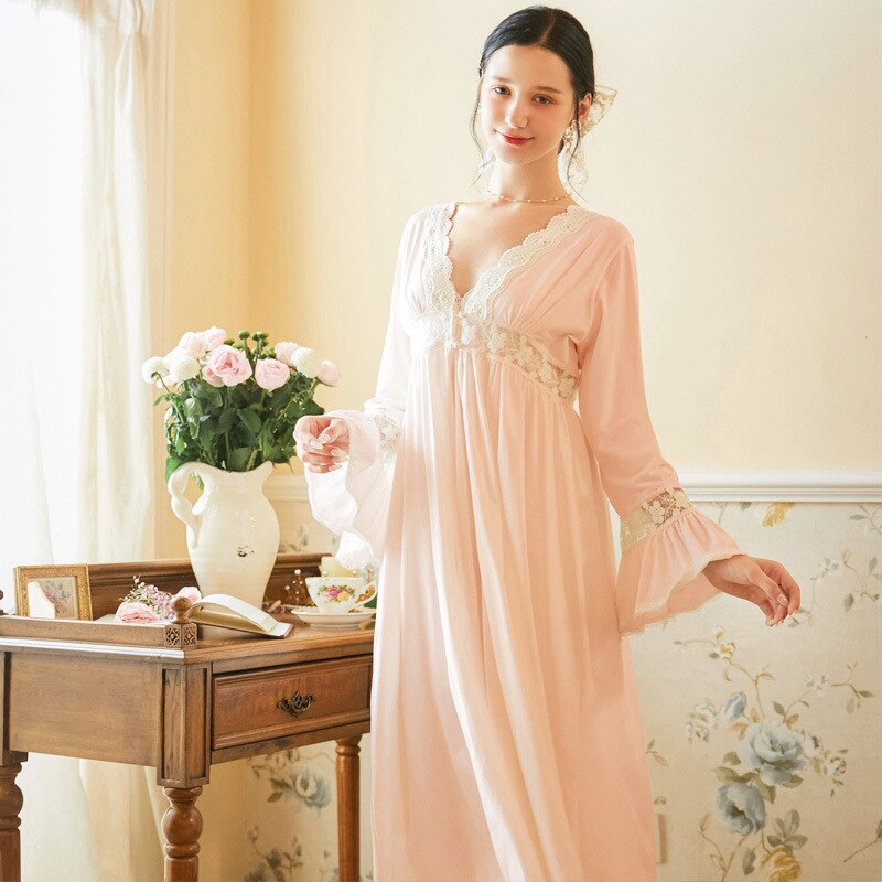 Women's Cotton Victorian Poet's Nightgown With Pockets, Juliet Long Sleeve  Lace Trim Front Tie Long Vintage Night Dress Gown : Target