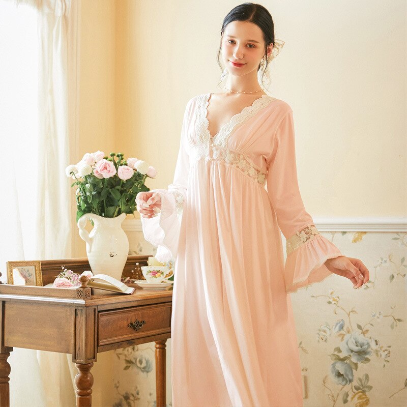 Autumn Long-Sleeved Cotton Nightgown Solid Night Gown and Robe Sets for Women Cotton Two-Piece Nightdress Sexy Gown Nightwear