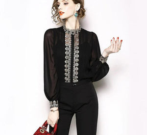 Women Elegant Embroidery Blouse, fashion elegant top, SZ small to 2XL, C25