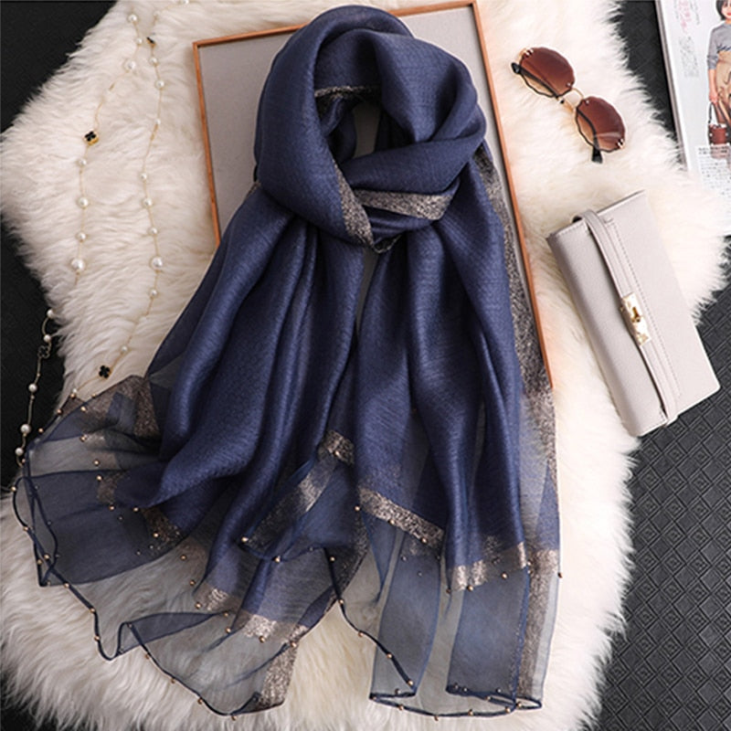 elegant Silk Scarf For Women, Long Size Pashmina, Lady Shawl, Female headWraps Hijabs Solid Soft Beach cover