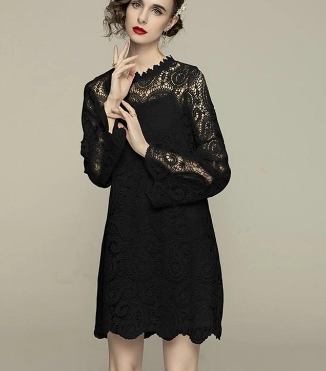 Women Spring & Summer Elegant Lace Dress, High Quality Vintage dress, evening cocktail dress, Flare Sleeve Designer dress, C38