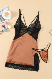 Lace Spice Satin Babydoll with Slit